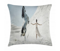 Lady with White Horse Pillow Cover