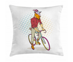 Hipster Goat on Bicycle Pillow Cover