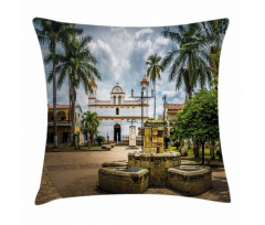 Mayan Town with Palms Pillow Cover