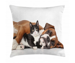 Cat Dog Friendship Pillow Cover