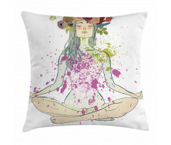 Girl Floral Wreath Lotus Pillow Cover