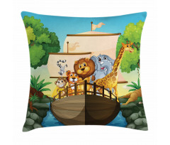 Floating Boat with Animals Pillow Cover