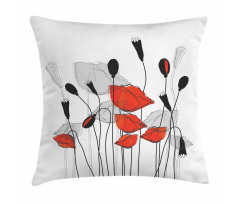 Hand Drawn Poppy Flowers Pillow Cover