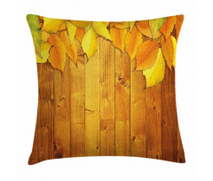 Leaves on Wooden Planks Pillow Cover