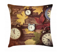 Clocks with Dry Leaves Pillow Cover