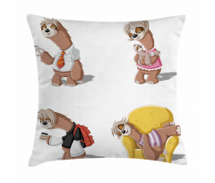 Lazy Sloth Family Cartoon Pillow Cover