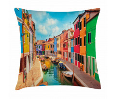Colorful Buildings Boats Pillow Cover