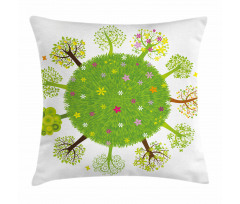 Various Green Trees Bloom Pillow Cover