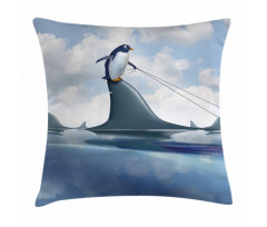 Penguin Holding Wild Fish Pillow Cover