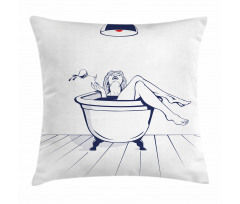 Young Woman in Bathtub Art Pillow Cover