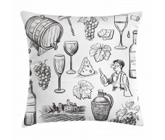 Gourmet Wine Set Sketchy Pillow Cover