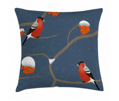 Snowy Tree Branches Birds Pillow Cover