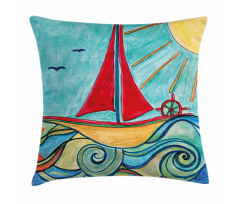 Ship in Waves in Sea Pillow Cover
