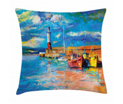 Oil Painting Lighthouse Pillow Cover