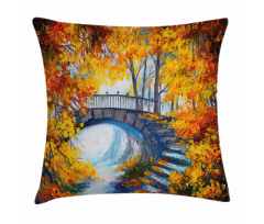 Autumn Forest with Bridge Pillow Cover