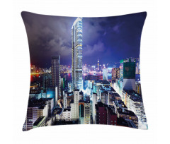 Downtown Hong Kong Night Pillow Cover
