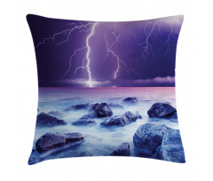 Stormy Sky Ocean Rocks Night Pillow Cover