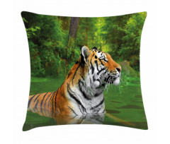 Siberian Wild Cat in Lake Pillow Cover