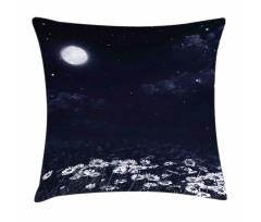 Dark Night White Daisies Pillow Cover