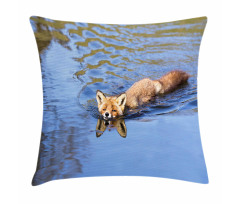 Fox Swimming in River Pillow Cover