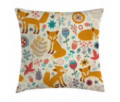 Foxes Ornate Flowers Birds Pillow Cover