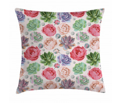 Peony Roses and Cactus Pillow Cover