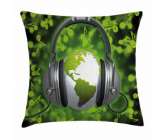 Headphones Music Globe Pillow Cover