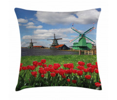 Red Color Tulips Field Pillow Cover