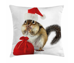 Chipmunk in Santa Hat Pillow Cover
