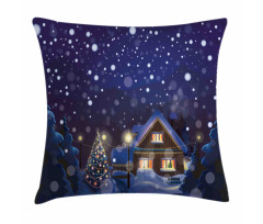 Winter Night House Pillow Cover