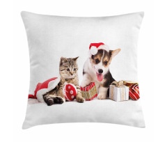 Dog Cat with Presents Pillow Cover