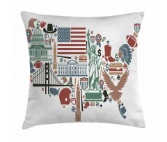 Travel Landmarks USA Flag Pillow Cover