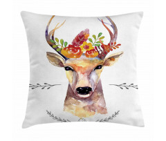 Watercolor Deer Rustic Pillow Cover