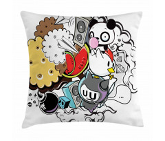 Animal Food Crazy Doodle Pillow Cover