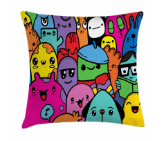 Colorful Doodle Monsters Pillow Cover