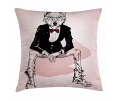 Hipster Wild Wolf Glasses Pillow Cover