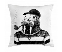 Walrus with Pipe Sketch Pillow Cover