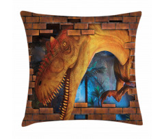 Dino Breaks Brick Wall Pillow Cover