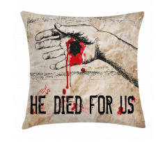 Bloody Hand Nailed Sketch Pillow Cover