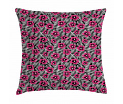 Pink Hibiscus Modern Leaf Pillow Cover