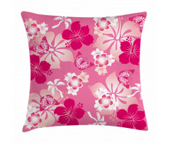 Pink Hibiscus Butterflies Pillow Cover