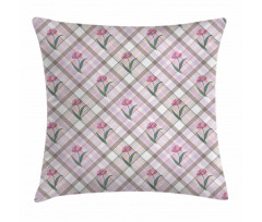 Diagonal Lines Floral Pillow Cover