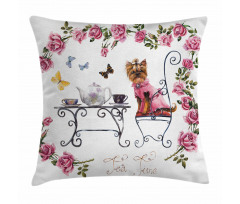 Terrier in Pink Dress Pillow Cover
