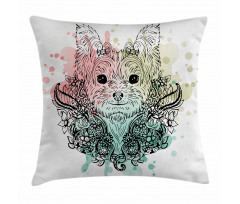 Dog Sketch Flowers Pillow Cover