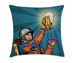 Astronaut Holds Beer Pillow Cover