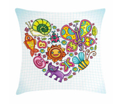 Flora and Fauna Heart Pillow Cover