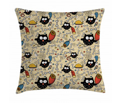 Hungry Owls Eating Pillow Cover