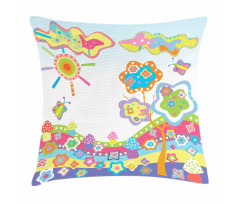 Children Drawing Hill Pillow Cover