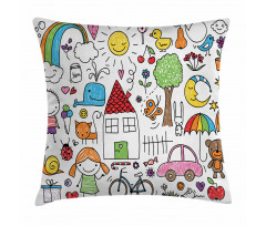 House Girl and Boy Bear Pillow Cover