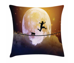 Boy and Cat on Rope Pillow Cover